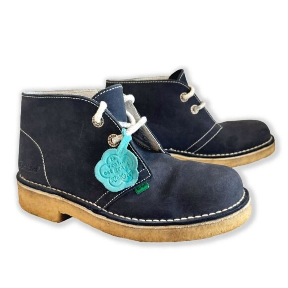 Kickers Navy Blue Nubuck Leather Ankle Desert Boots Back to School Fall Shoes